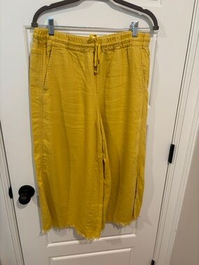 Anthropologie Mustard Yellow Cropped Wide-Leg Drawstring Pants